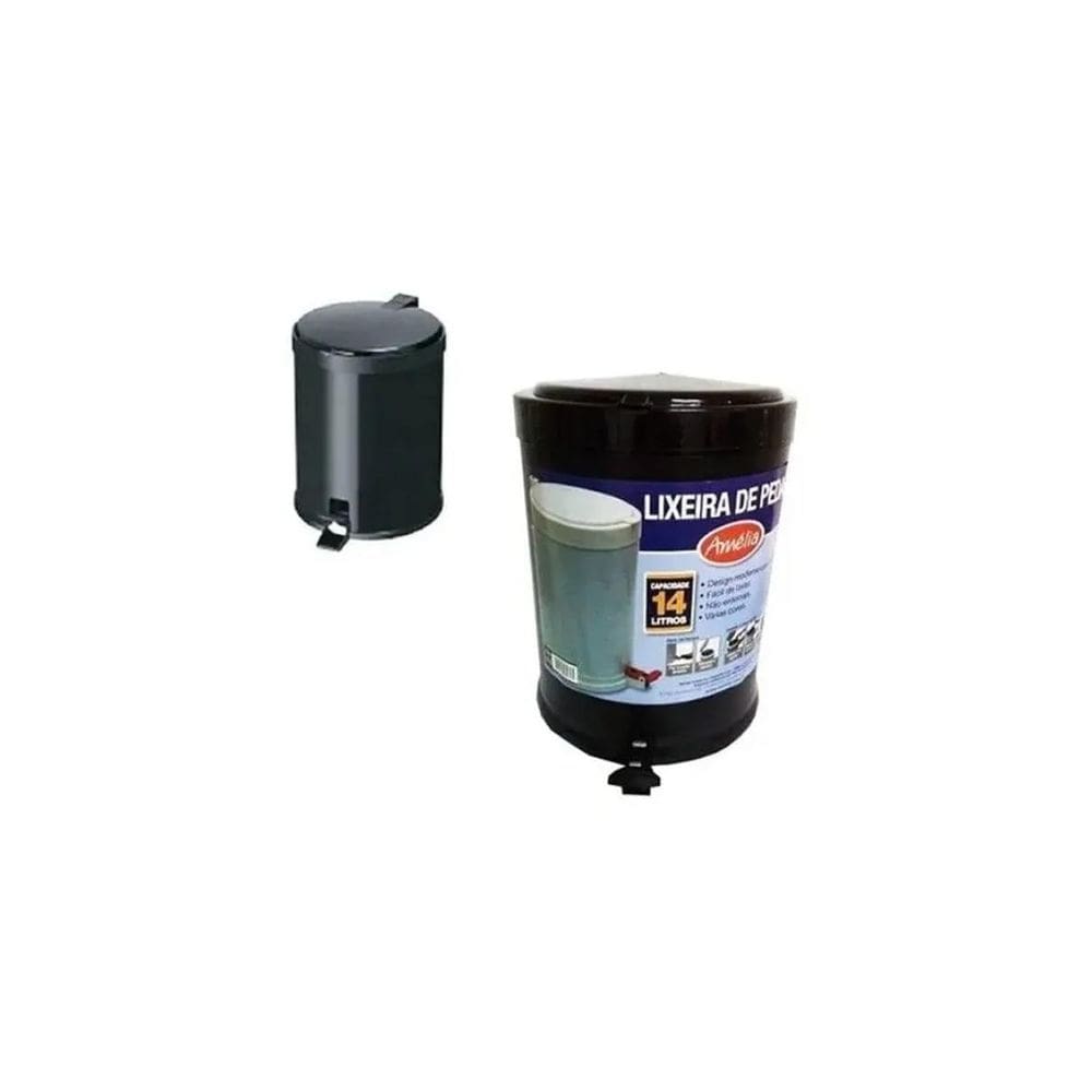 Lixeira de plástico escritório com pedal 14 litros preta
