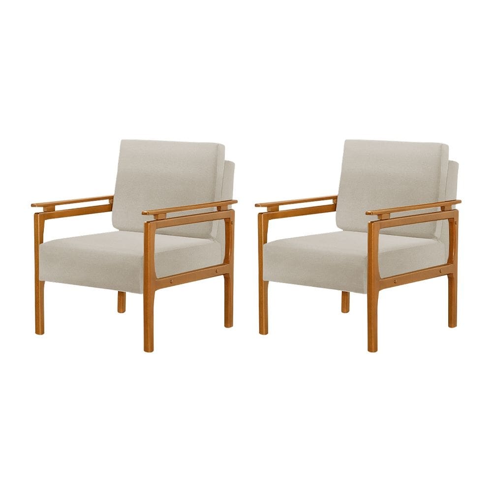 Kit 2 Poltronas Decorativa Pés de Madeira Maciça Yasmin Veludo Bege