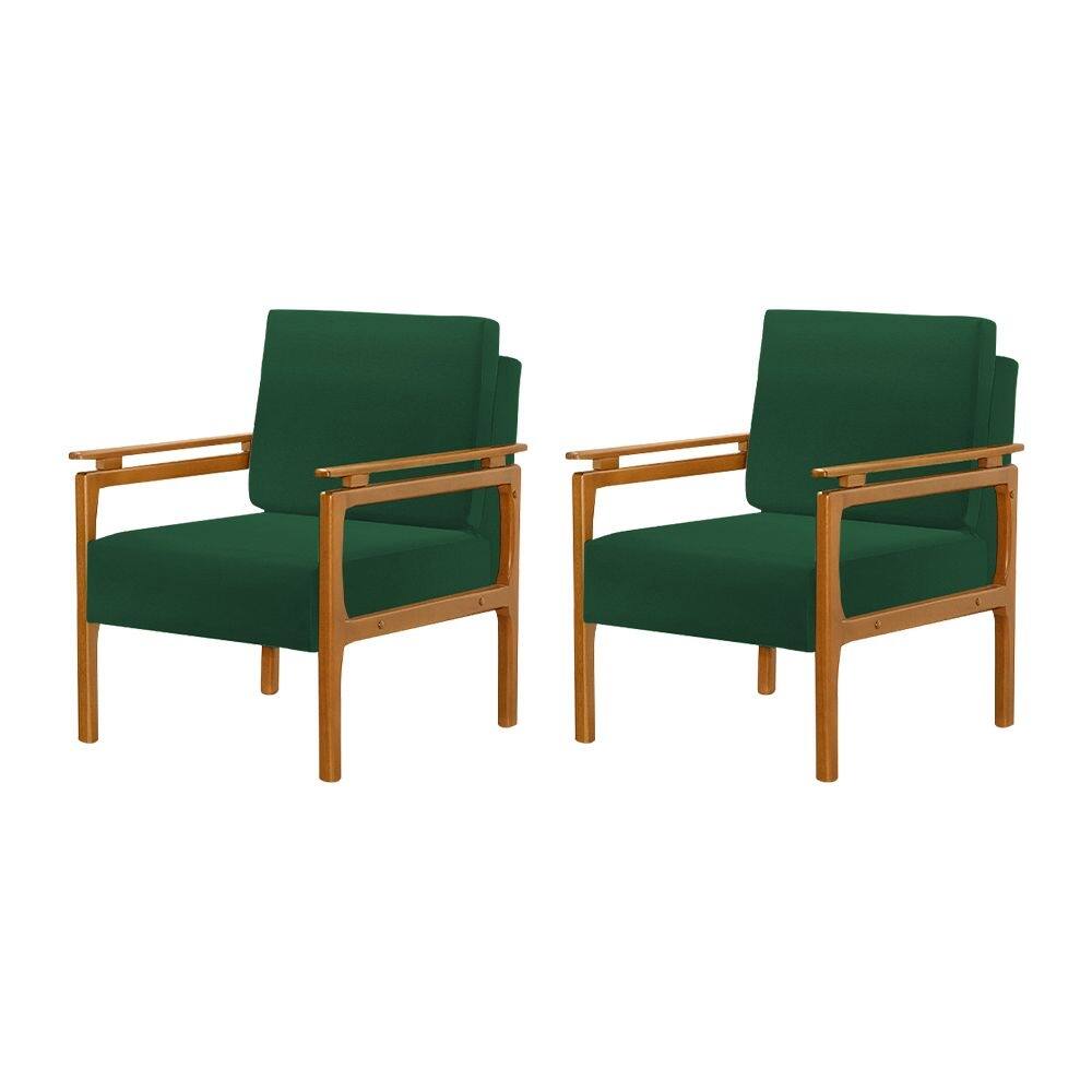 Kit 2 Poltronas Decorativa Pés de Madeira Maciça Yasmin Veludo Verde