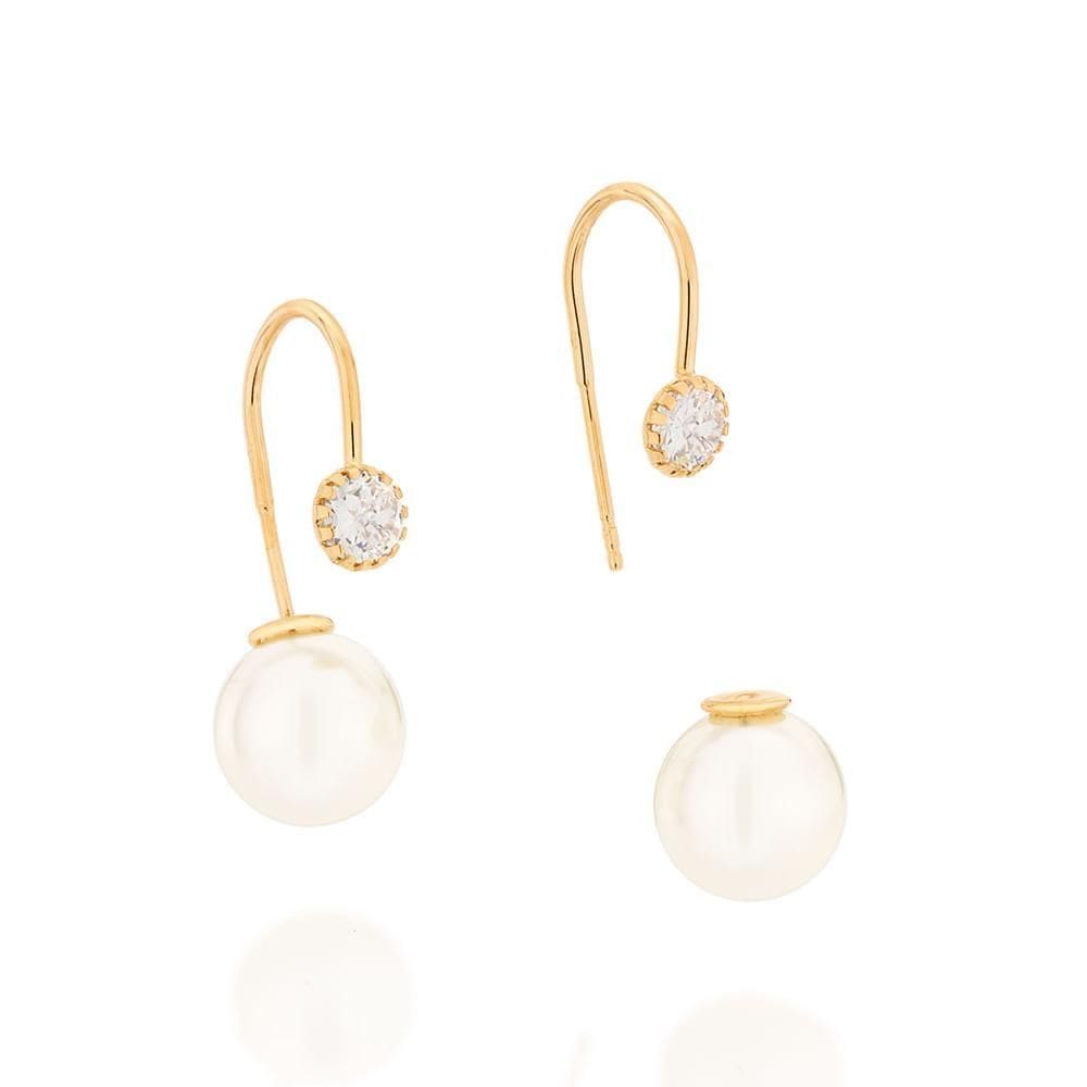 Brinco rommanel zircônias e pérolas sintéticas folheado a