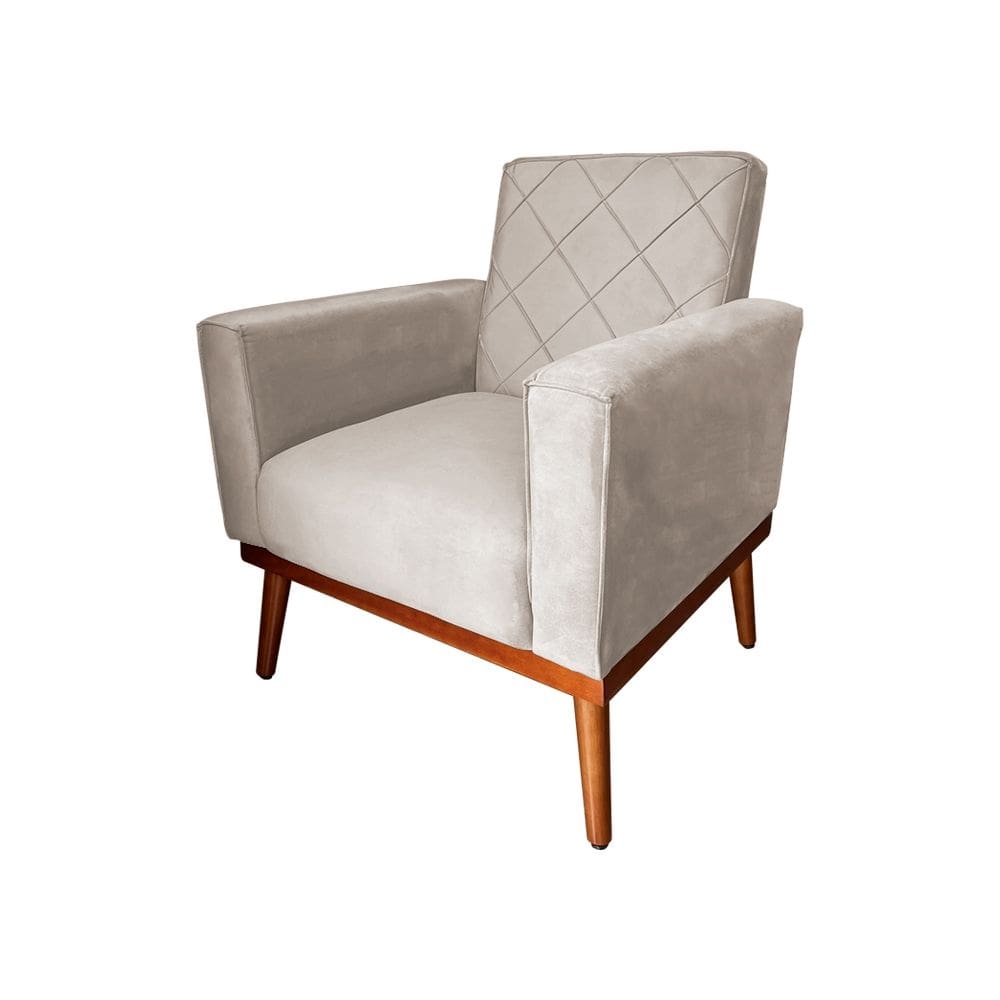 Poltrona Living Base em Madeira Maciça Caribe Veludo Bege