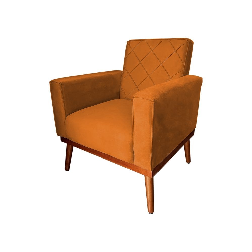 Poltrona Living Base em Madeira Maciça Caribe Veludo Terracota