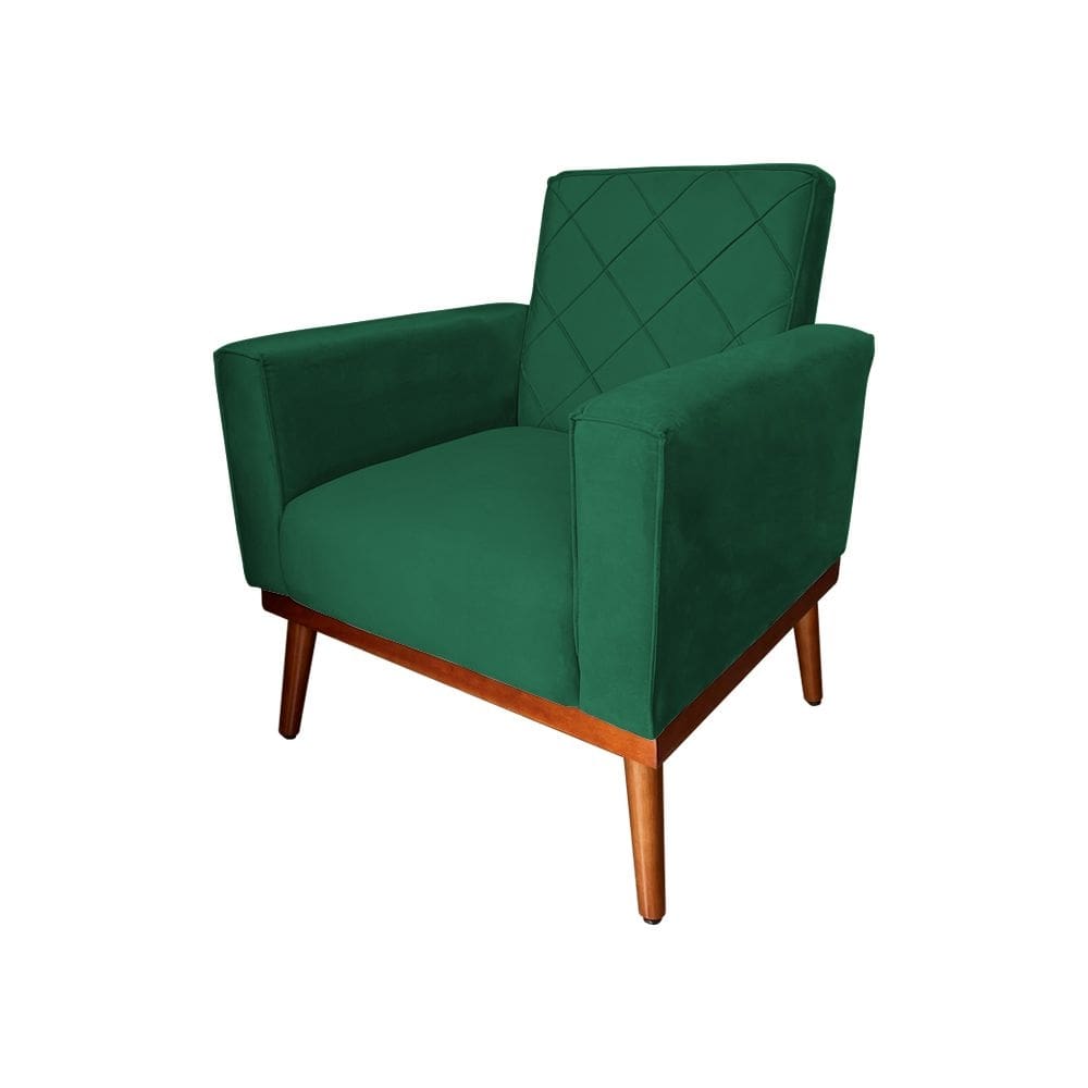 Poltrona Living Base em Madeira Maciça Caribe Veludo Verde