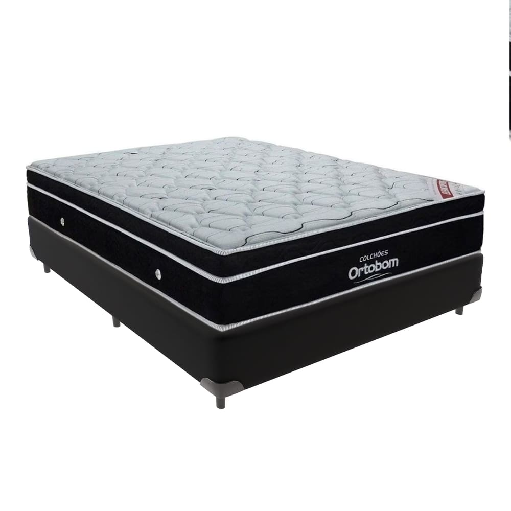 Cama Box Casal Preto Colchão Ortobom Elegant Mola EuroPillow