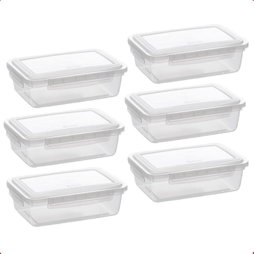 Kit 6 Pote De Plástico Alimentos Retangular Com Travas 1,1 L