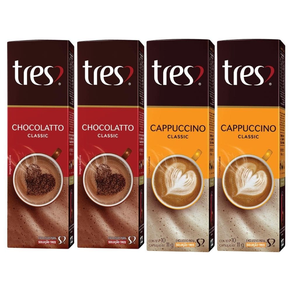 Kit 40 capsulas chocolate cappuccino cafeteira tres corações