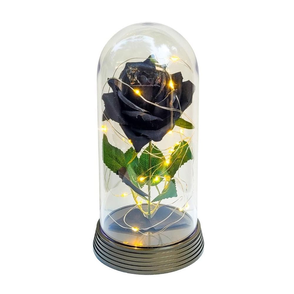 Luminária a rosa encantada preta 20 cm base ouro quente