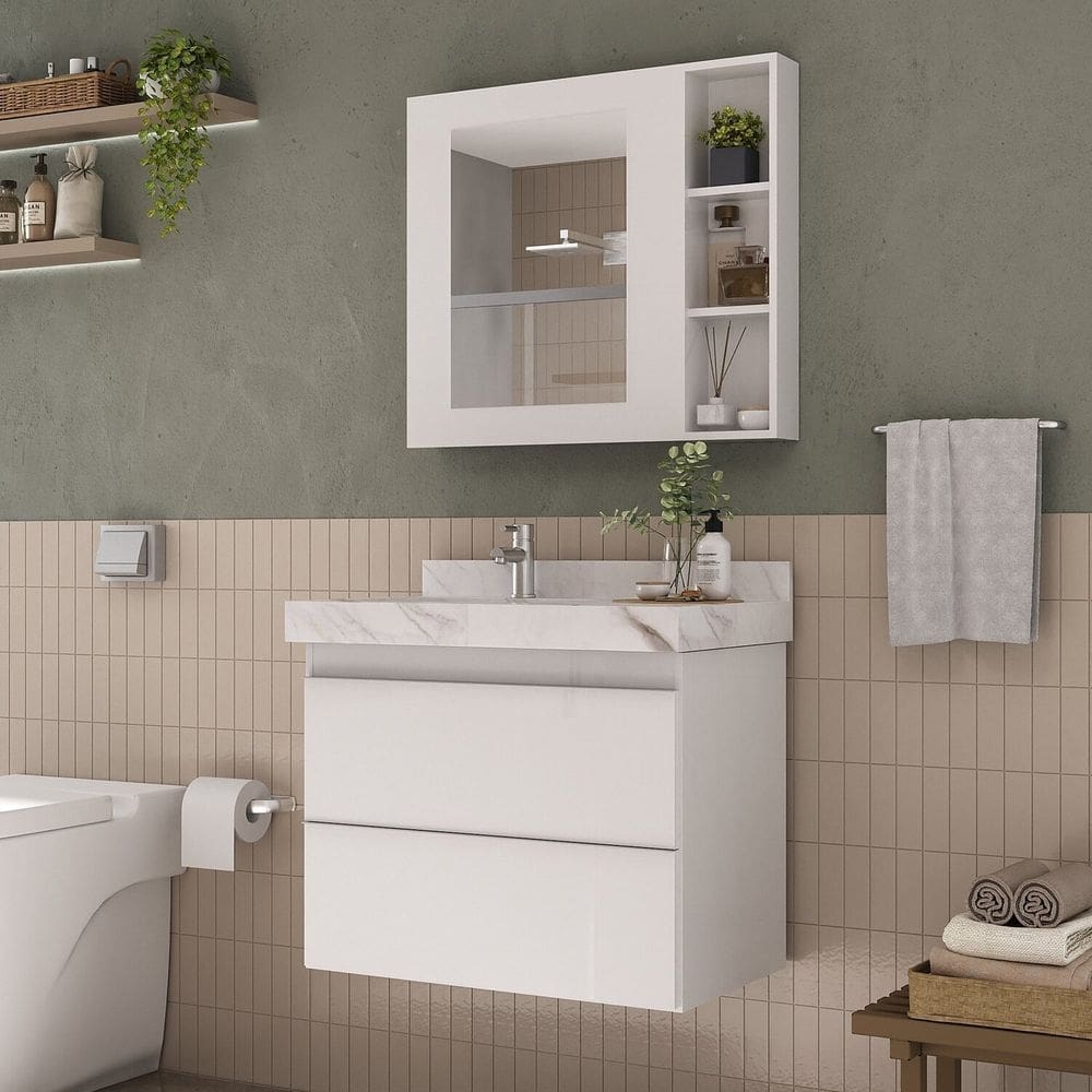 Espelheira para Banheiro Lisa 80cm Branco