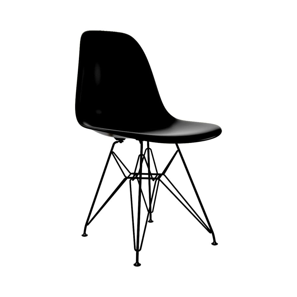 Cadeira Jantar Assento Preto Eiffel Eames Base Ferro Preto