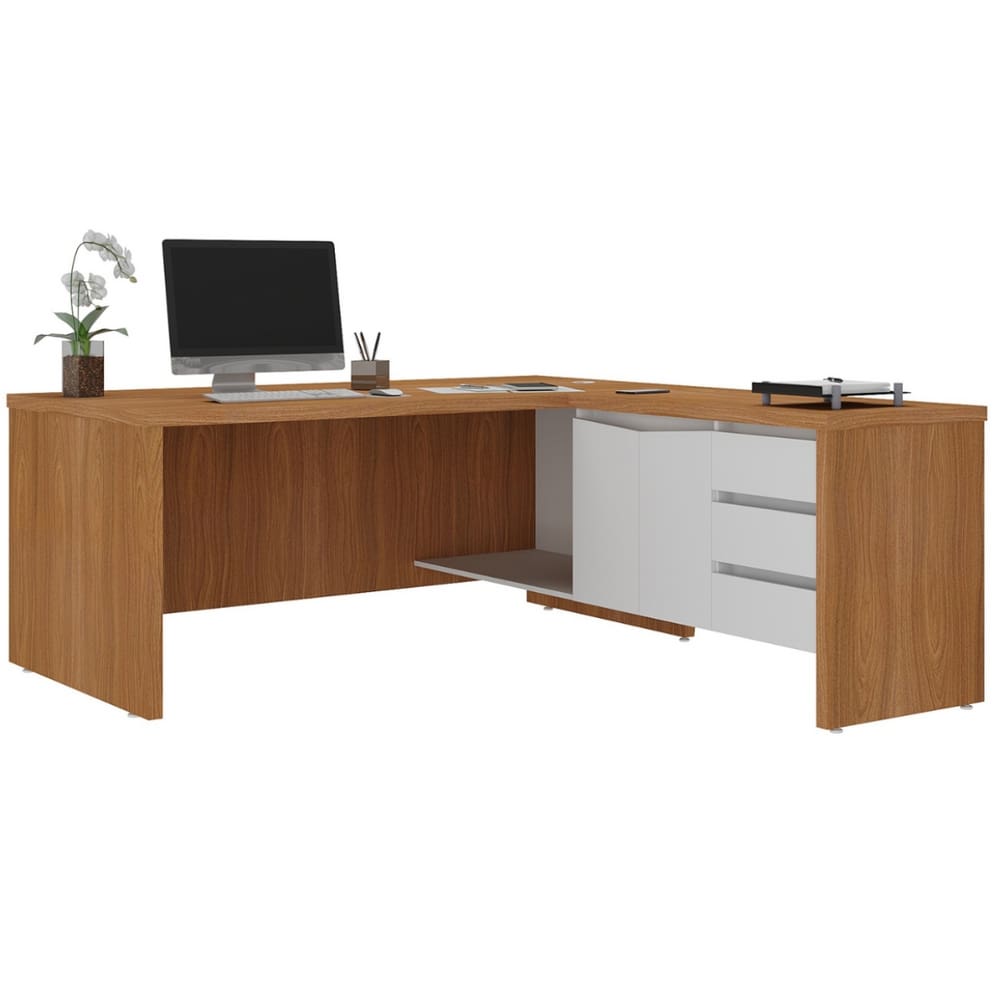 Mesa em L para Escritório México Freijó Branco