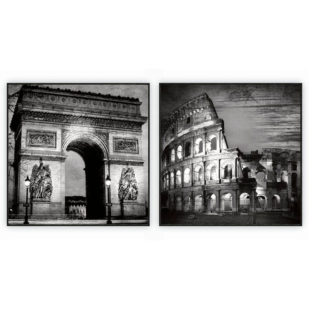 Kit Com 2 Quadros Decorativos Cidades Com Moldura Para Sala Quarto Escritório 52x52 Cidades 004