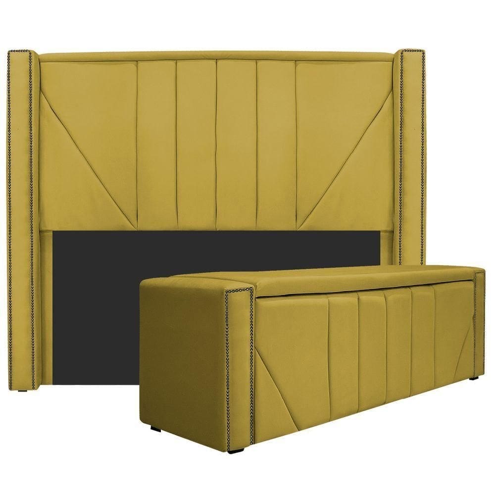 Kit Cabeceira E Calçadeira Baú Queen 160cm Suede