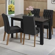 Conjunto Sala de Jantar Mesa Tampo de Vidro 4 Cadeiras Preto/Oxford Celina Madesa