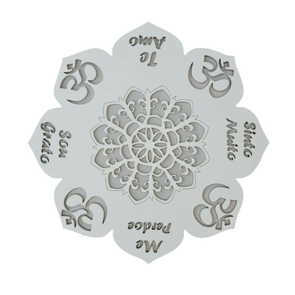 Enfeite Mandala Sou Grato, Te Amo, Sinto Muito, Me Perdoe - Branco 20x20