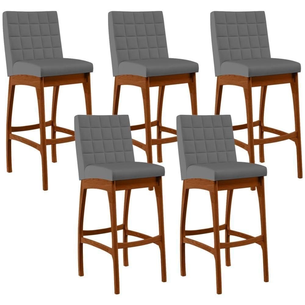 Kit 05 Banquetas Altas Mila Suede Cinza