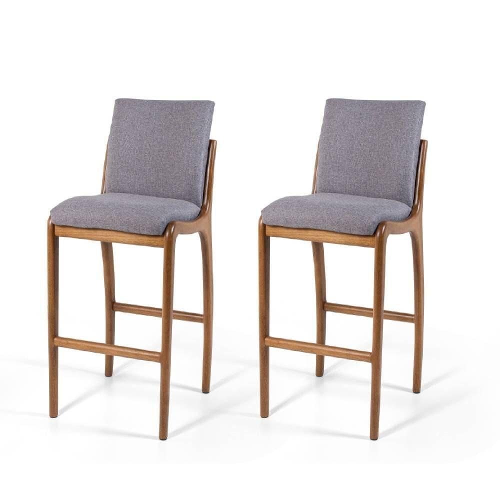 Conj 2 Banquetas Com Encosto Estofadas Cinza Escuroeb