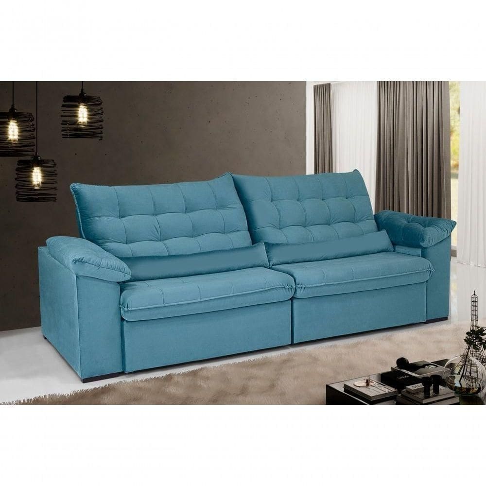 Sofá Oriental 250 Cm Veludo Azul Turquesa