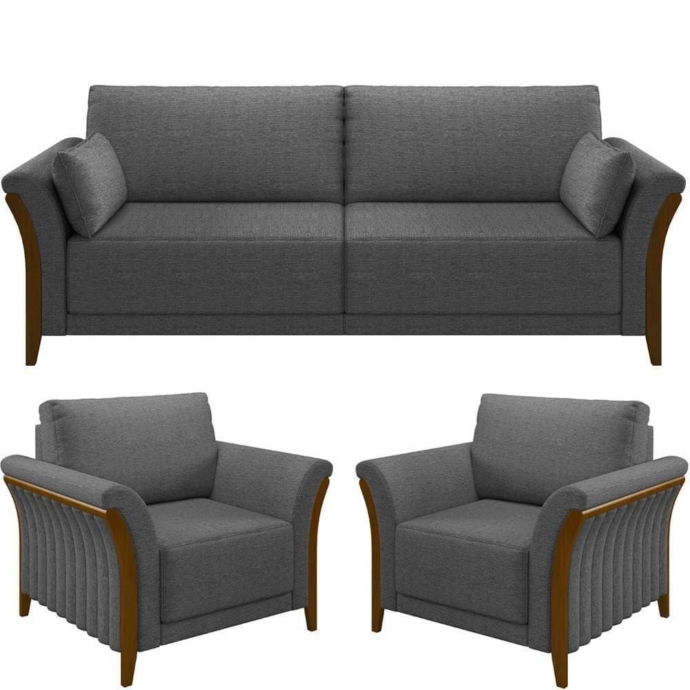 Kit Sofá 02 Lugares 162Cm Com 02 Poltronas M03 Chumbo