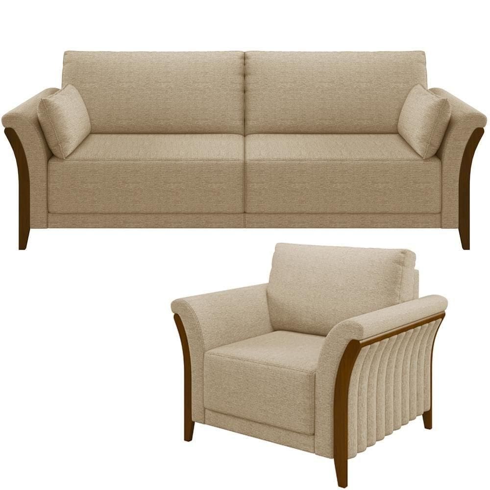 Kit Sofá 3 Lugares 222 Com Poltrona M03 Linho Bege Escuro