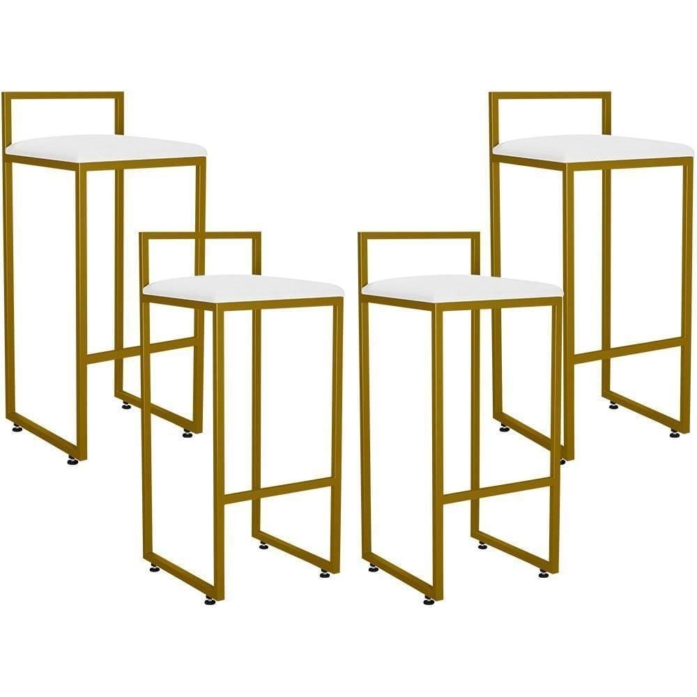 Kit 04 Banquetas Alta Cozinha Hanna L02 Dourado Branco