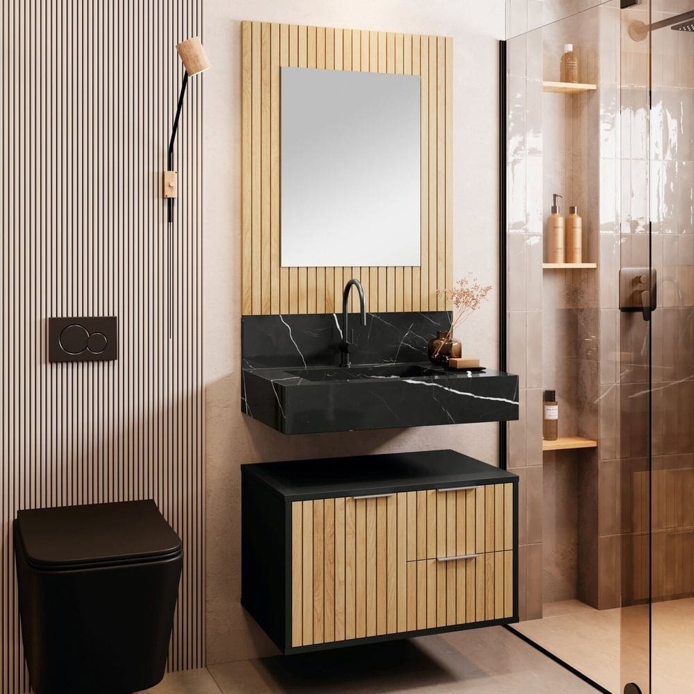 Armário para Banheiro Suspenso Ripy 60cm Preto