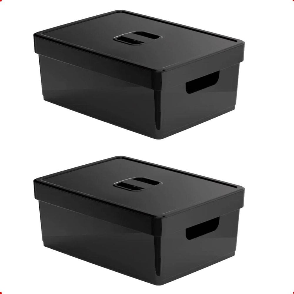 2 Organizador De Armário Grande Preta Com Tampa 35X26X14 Cm