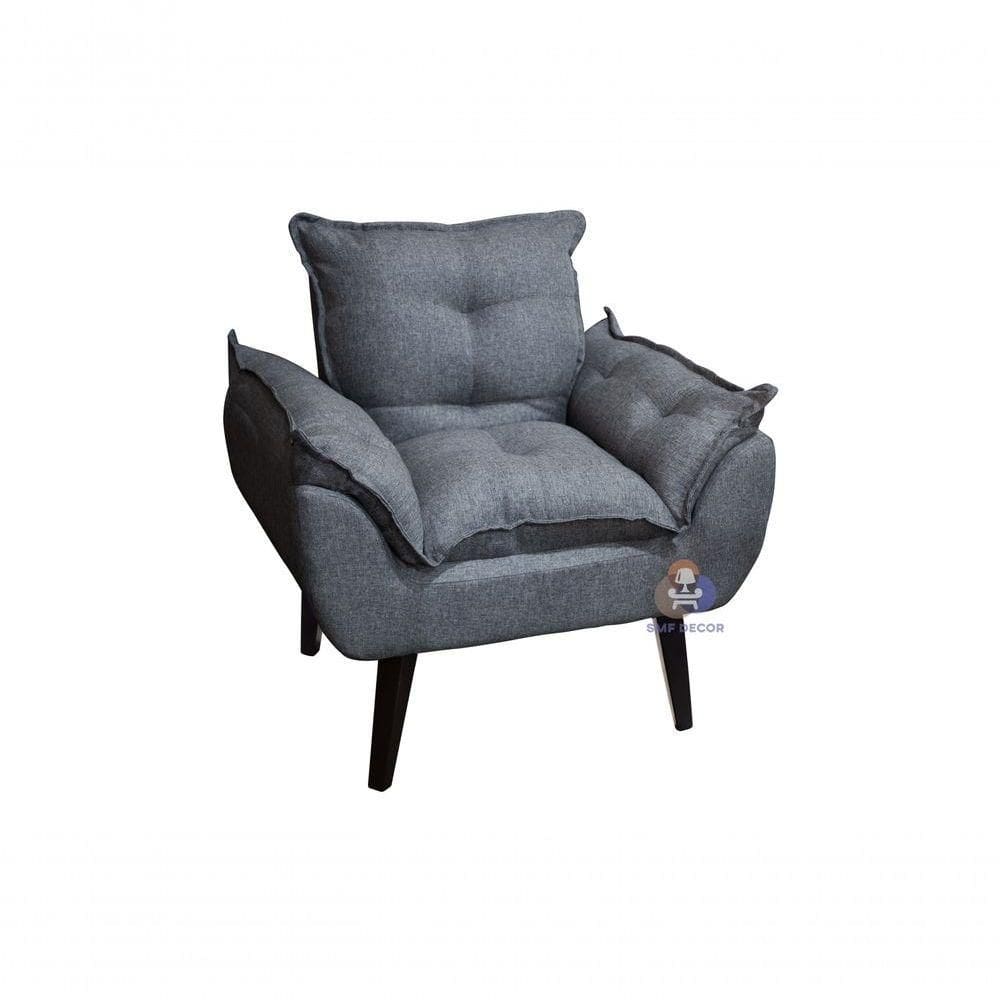 Poltrona Decorativa Opala Grafite Linho Smf Decor