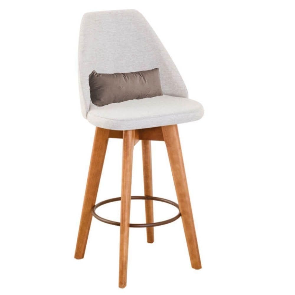 Banqueta Com Encosto Linho Bege Claro E Almofada Bege