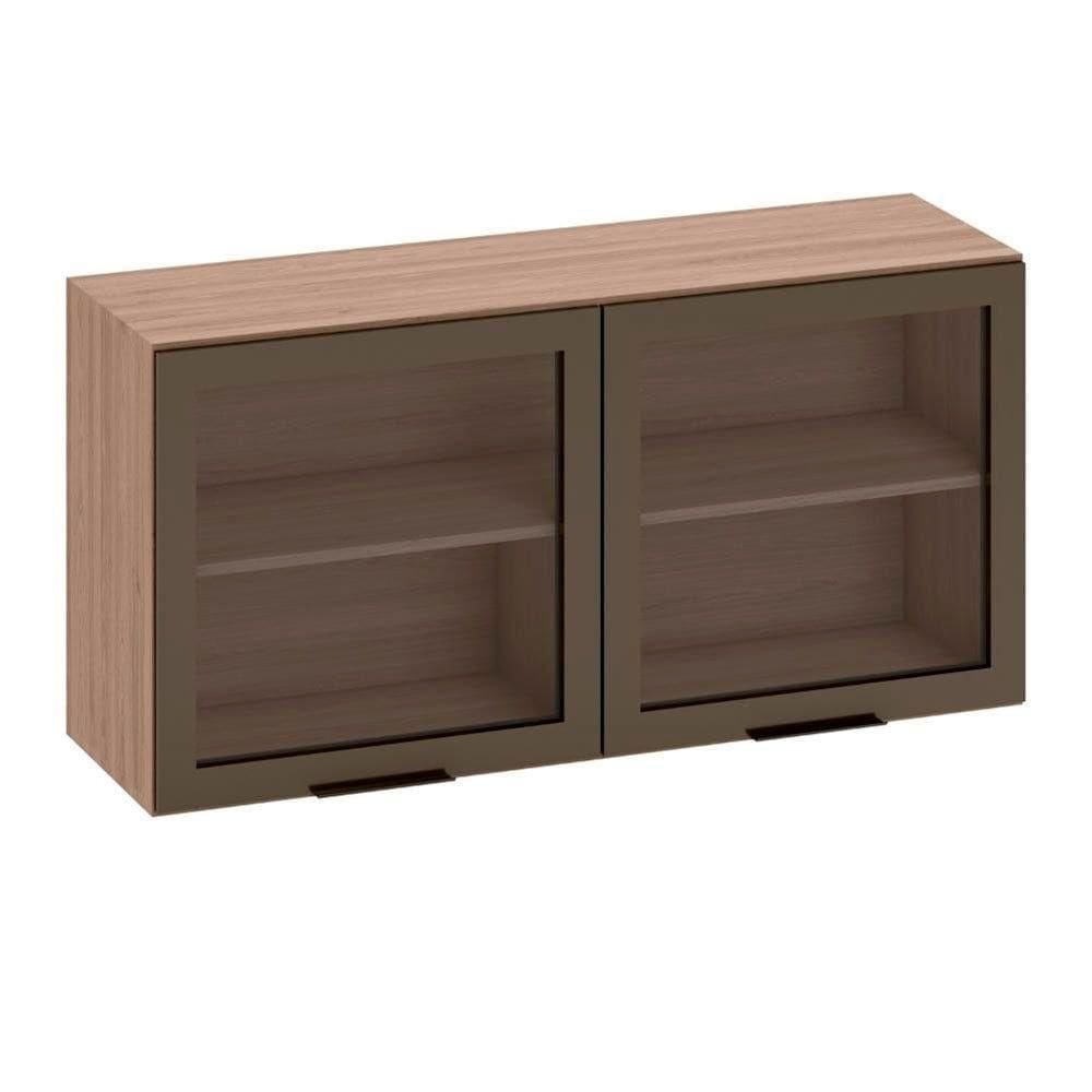 Armário Aéreo 2 Portas Vidro 120cm Etna Poliman Móveis Carvalho Oak