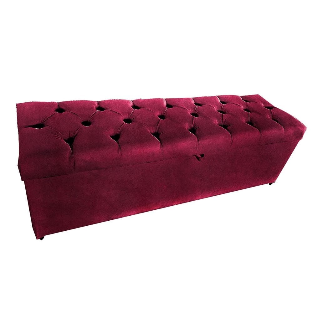 Baú Calçadeira Estofada Helena capitone158 Para Quarto Cama Vermelho