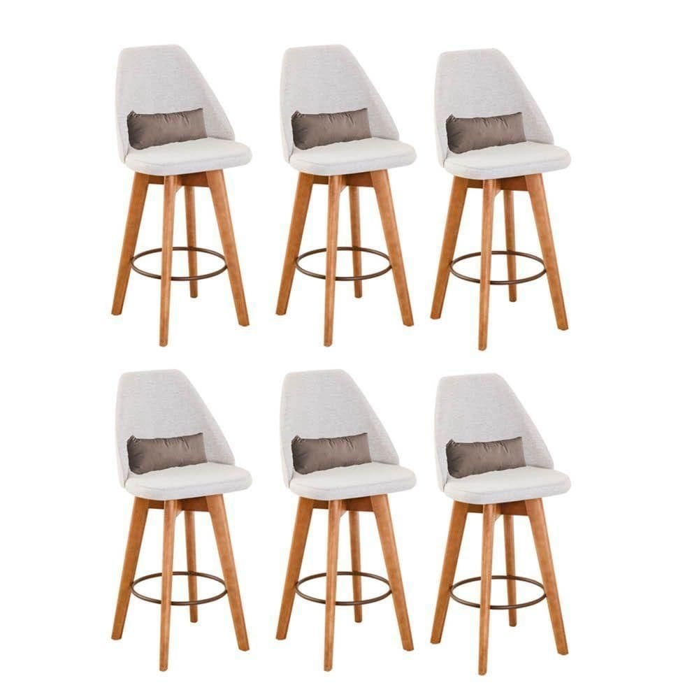 Kit 06 Banquetas Linho Bege E Almofada Suede Bege