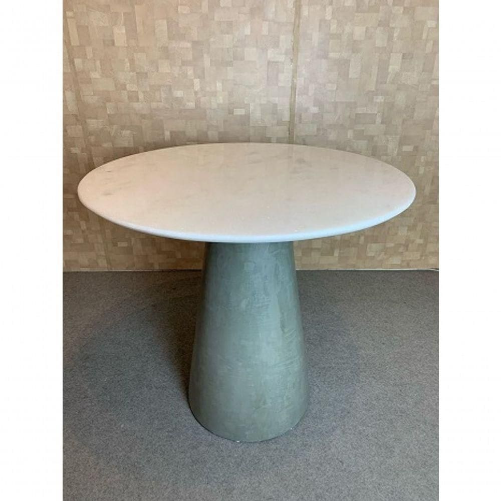 Mesa De Jantar Cone Cimento Queimado 70 Cm Tampo Mármore Branco Extra Cor Branco