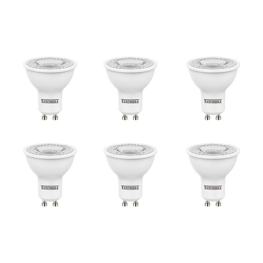 Kit 6 Lâmpadas Led Dicroica Mr16 Tdl 7w Taschibra Bivolt 2700k Luz Quente
