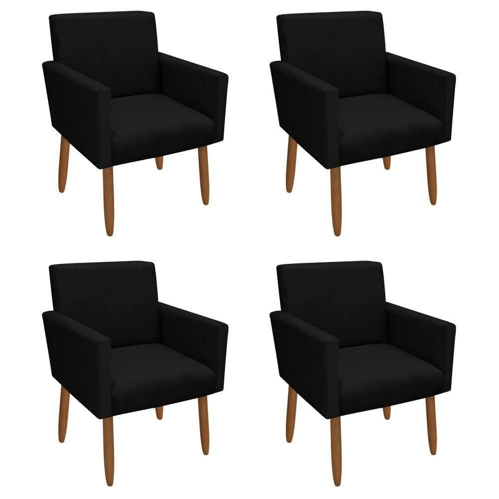 Kit 4 Poltronas Decorativa Nina Veludo Preto