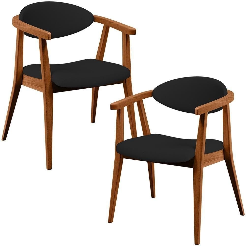 Kit 02 Poltronas Decorativas Para Sala De Estar Jantar Cecília B04 Facto Preto - Lyam Decor