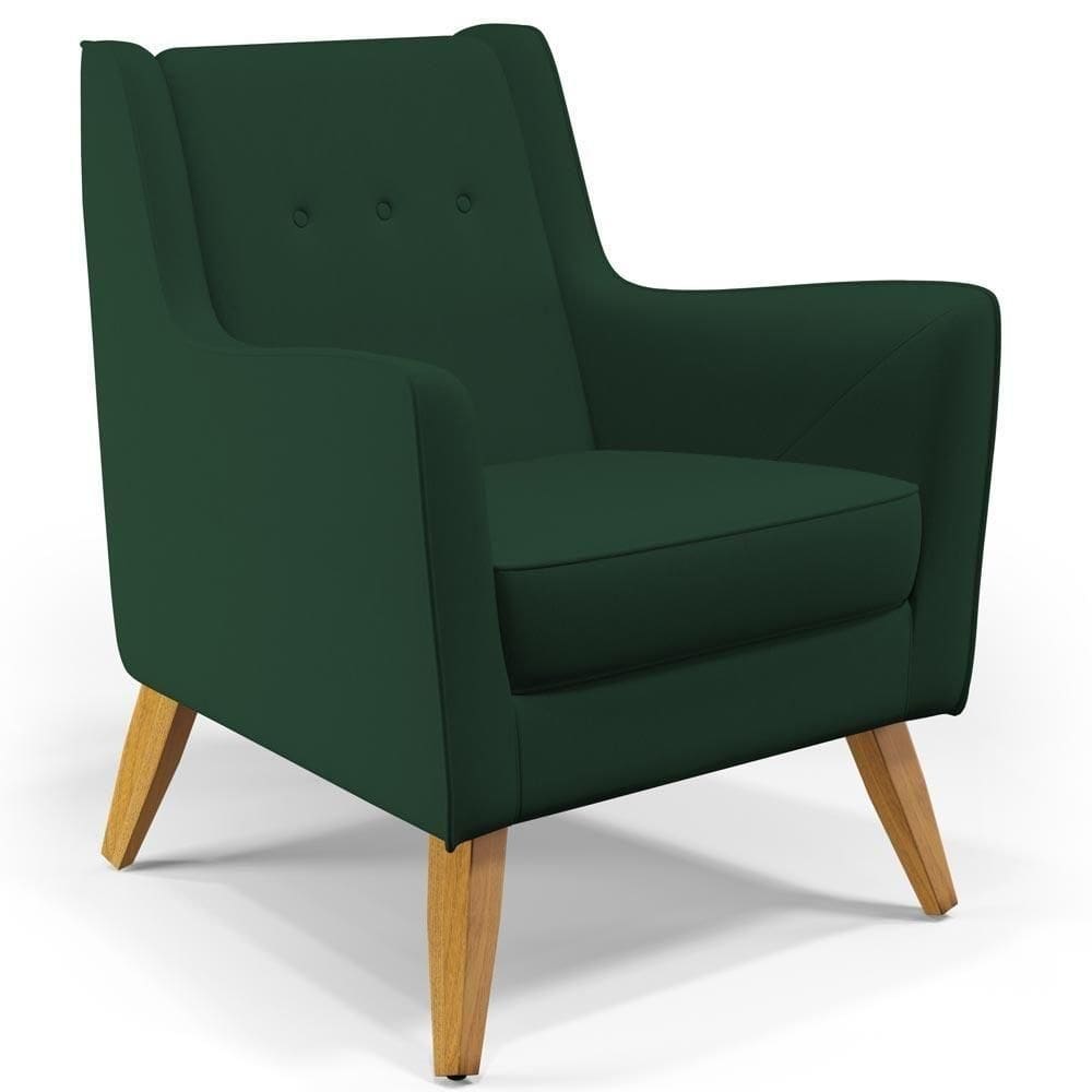 Poltrona Com Pés De Madeira Taroba Veludo Verde Musgo C-303