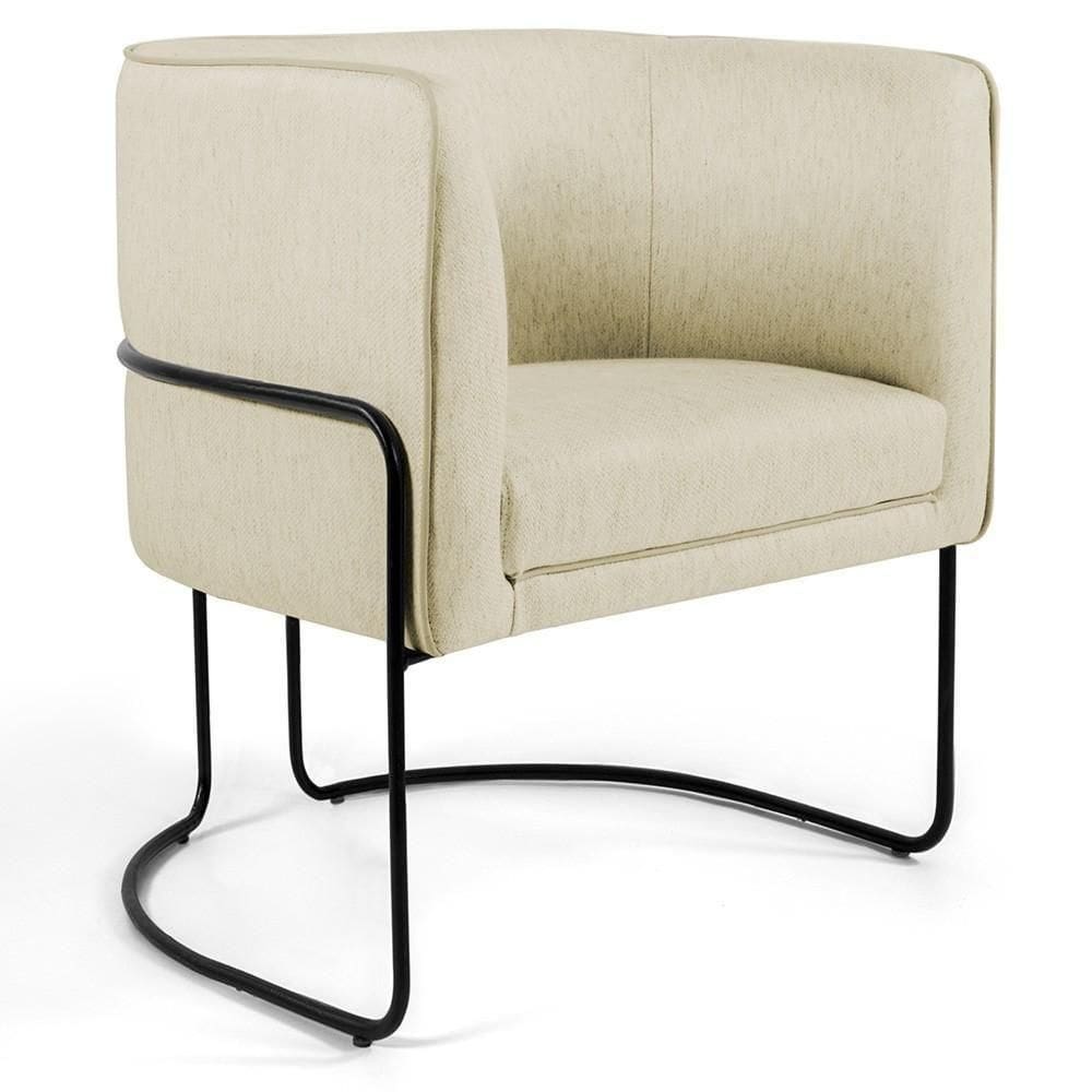Poltrona Fixa Base De Aço Preto Betina D02 Linho Bege C-129