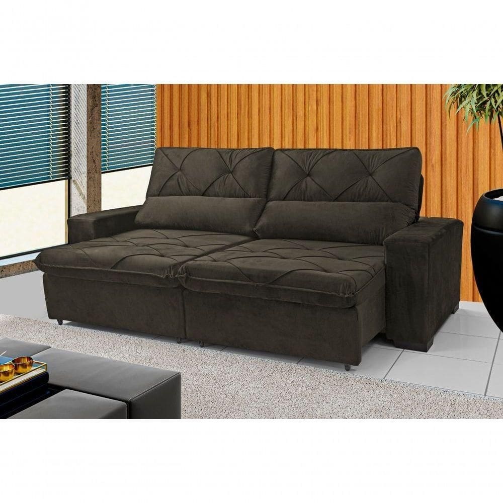 Sofá Retrátil E Reclinável 230 Cm Alaska Veludo Tabaco