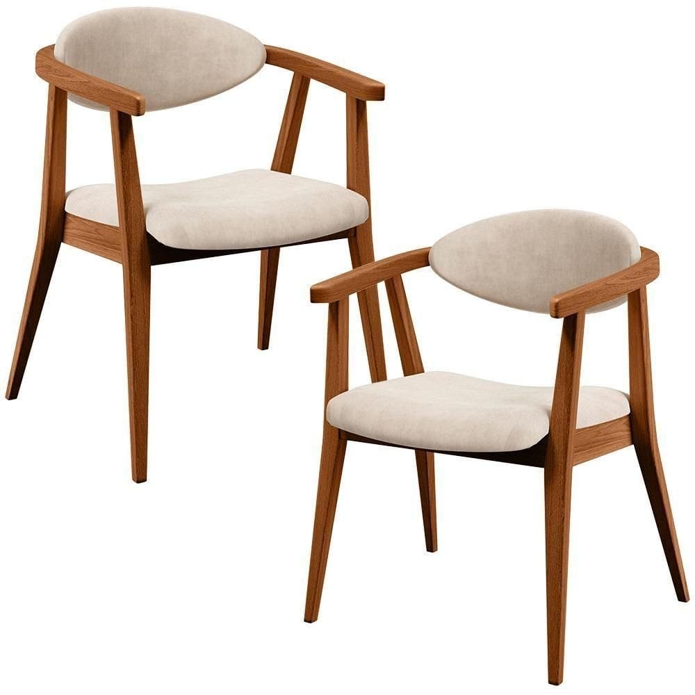 Kit 02 Poltronas Decorativas Para Sala De Estar Jantar Cecília B04 Suede Bege - Lyam Decor