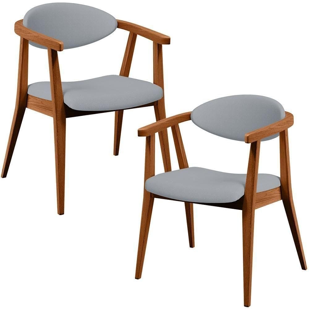 Kit 02 Poltronas Decorativas Para Sala De Estar Jantar Cecília B04 Facto Cinza - Lyam Decor