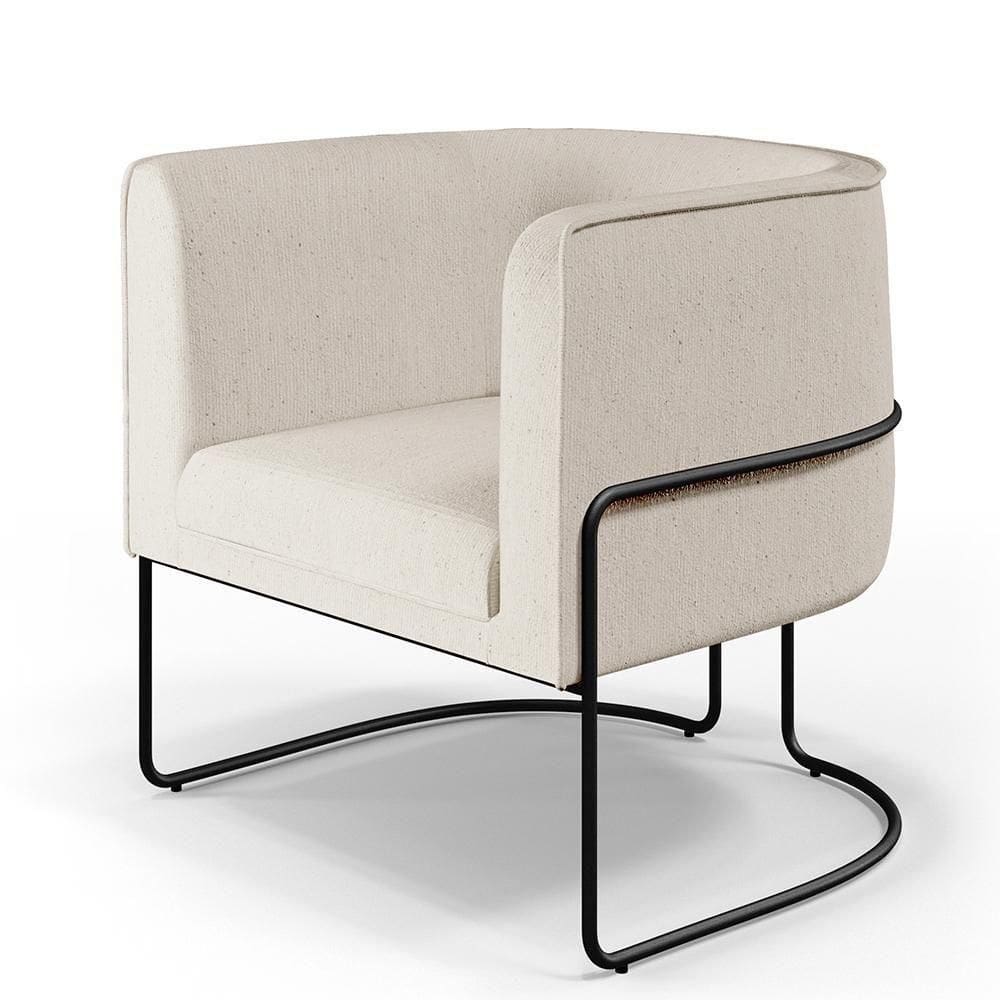 Poltrona Fixa Base De Aço Preto Betina D02 Linho Bege C-443