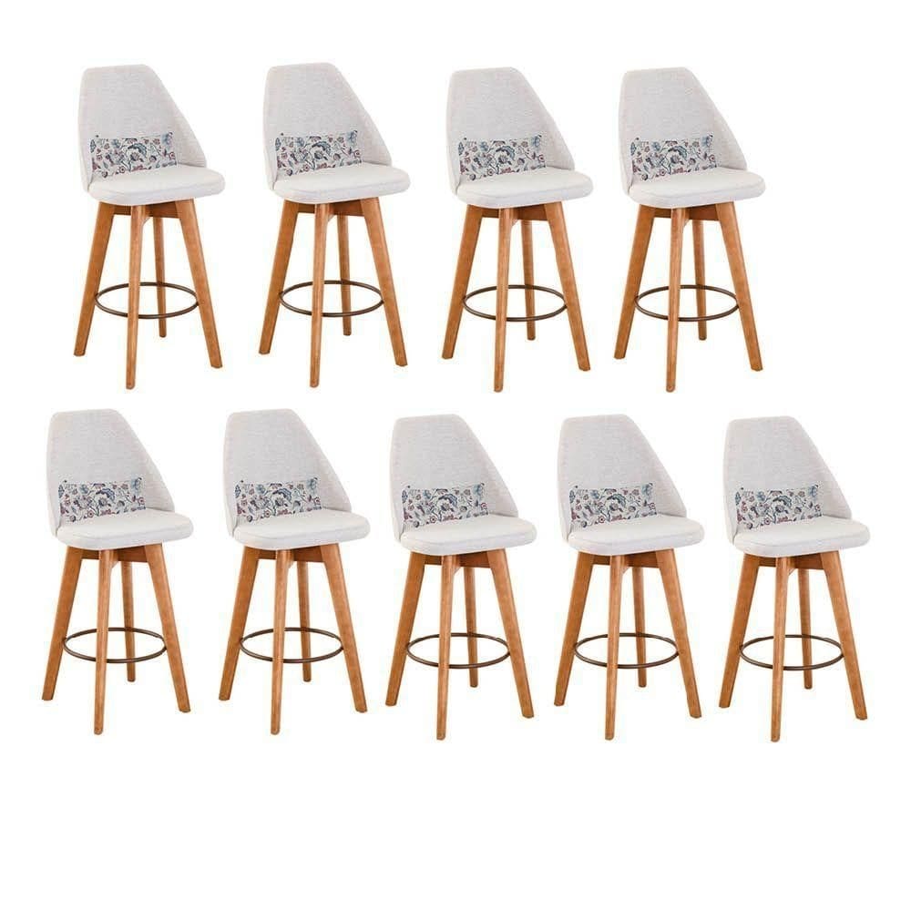 Kit 09 Banquetas Bege Claro E Almofada Flores