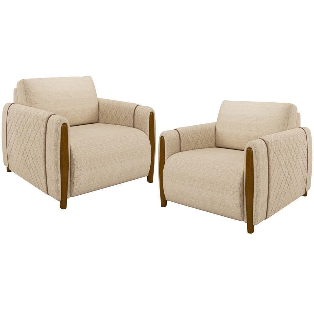 Kit 02 Poltronas Base Fixa Flora M03 Bege