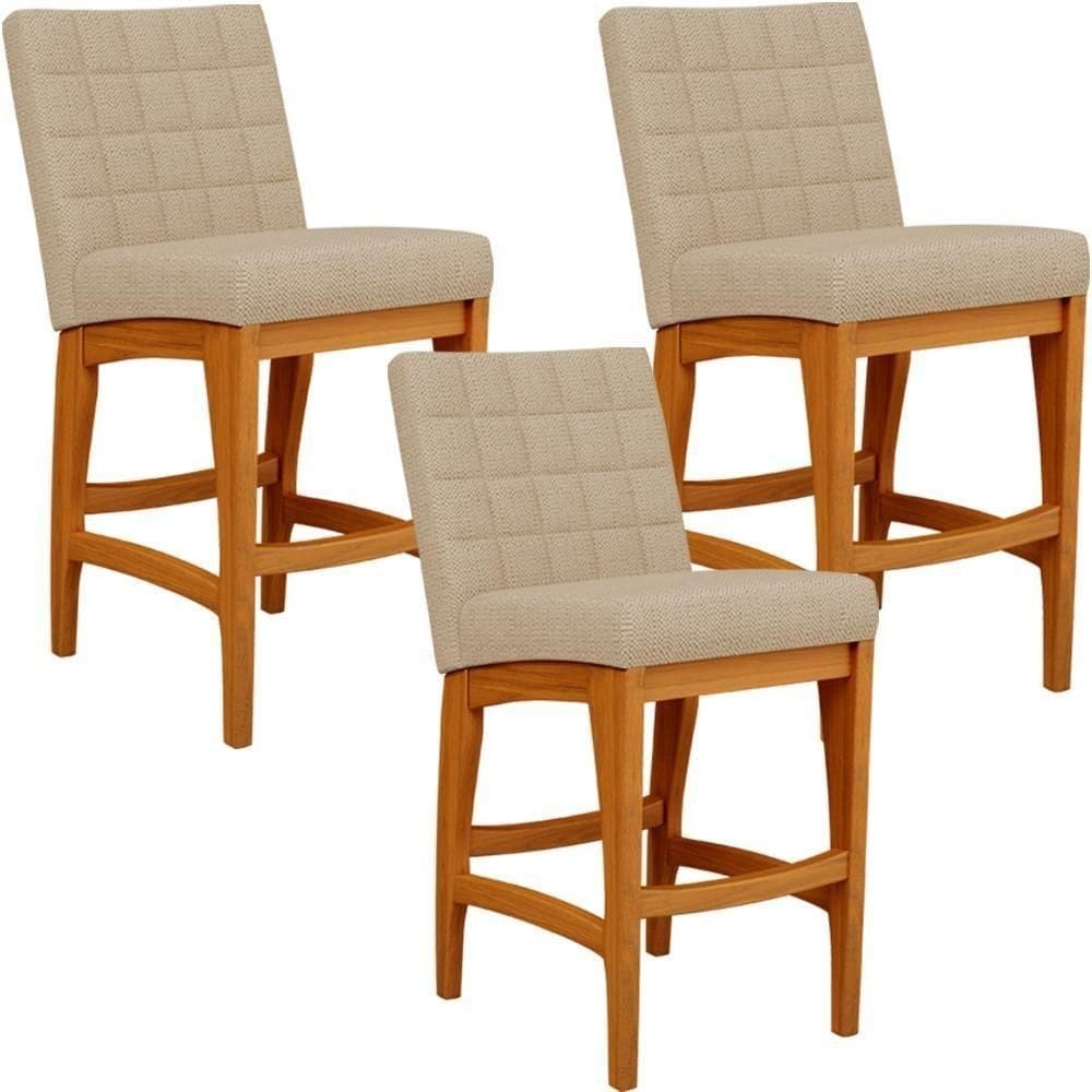 Kit 03 Banquetas Baixa Cozinha Bancada L02 Bege Escuro