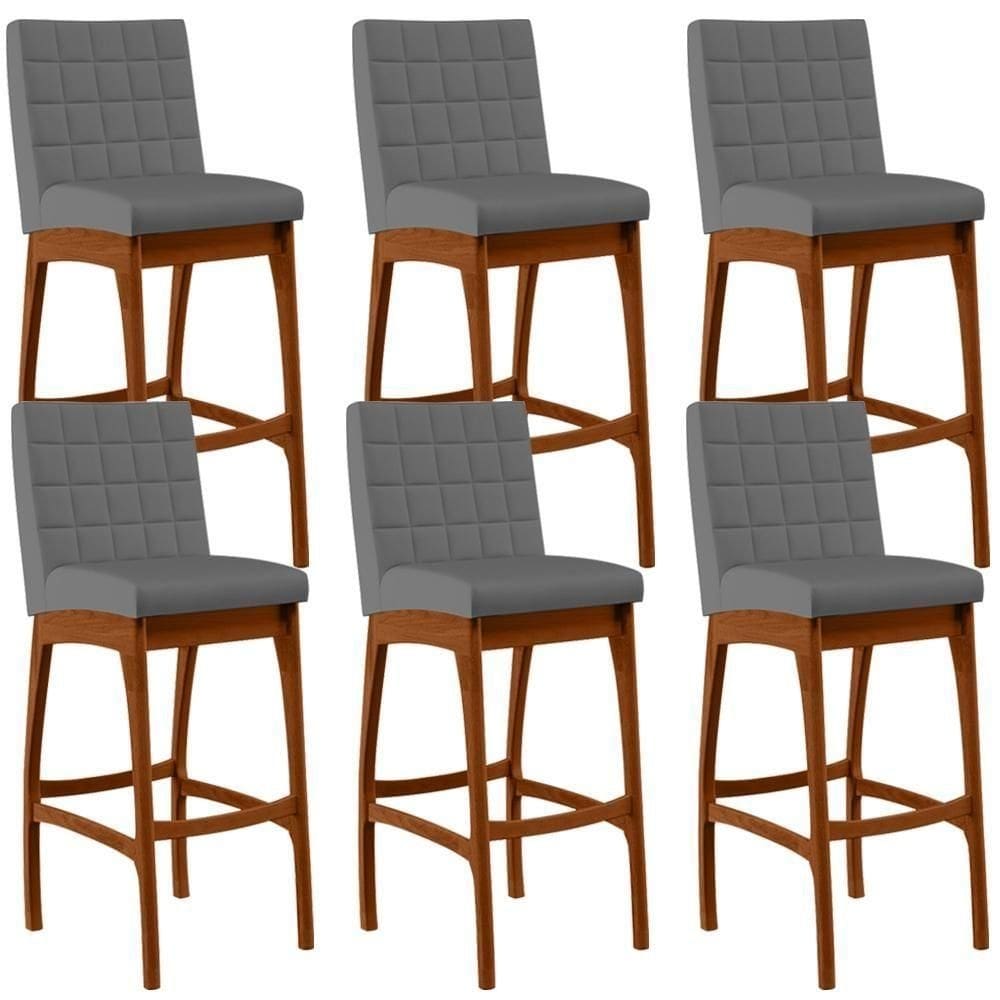 Kit 06 Banquetas Altas Mila Suede Cinza