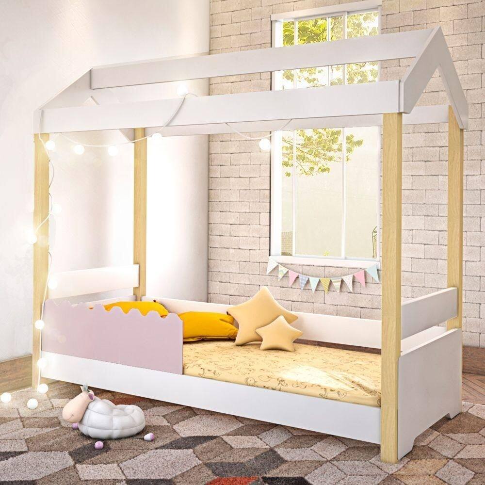 Cama Jéssica Solteiro Branco/rosê Com Led E Colchão