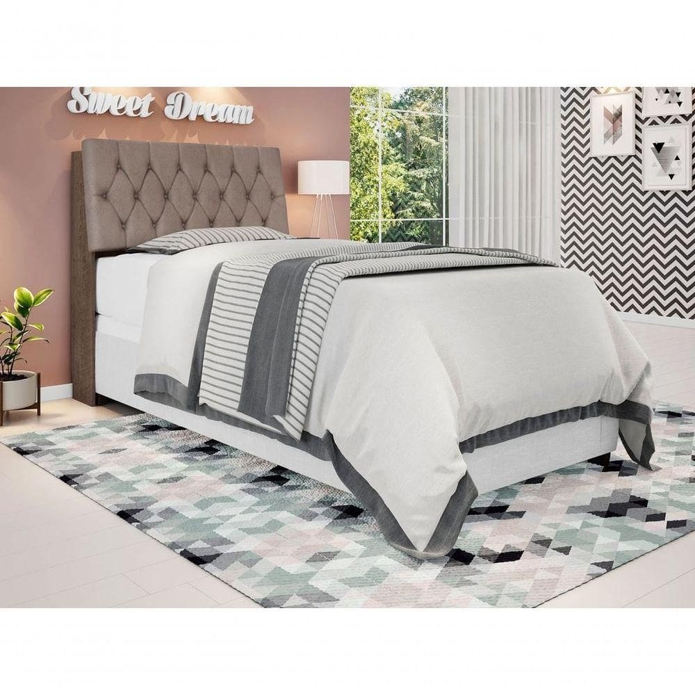 Cabeceira Box Solteiro Isis Chocolate Capitonê Bege Escuro