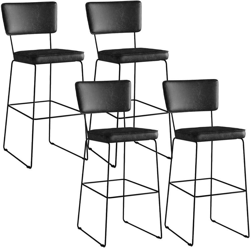 Kit 04 Banquetas Altas Base Em Aço Fixa Preto