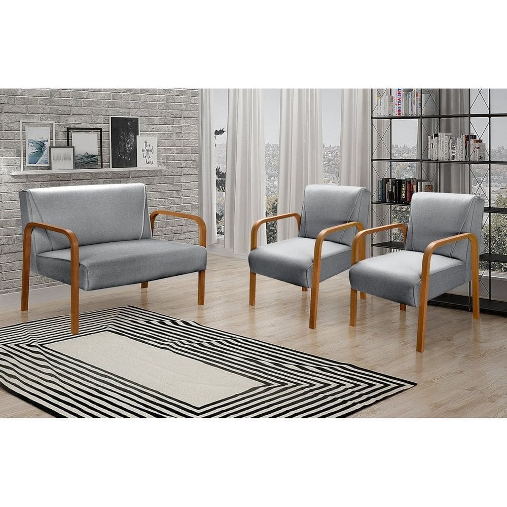 Conjunto Decorativo Anita Namoradeira + Poltronas Sala, Recepção Cinza 320