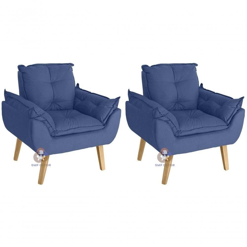 Kit 02 Poltrona Decorativa Opala Azul Marinho SMF DECOR